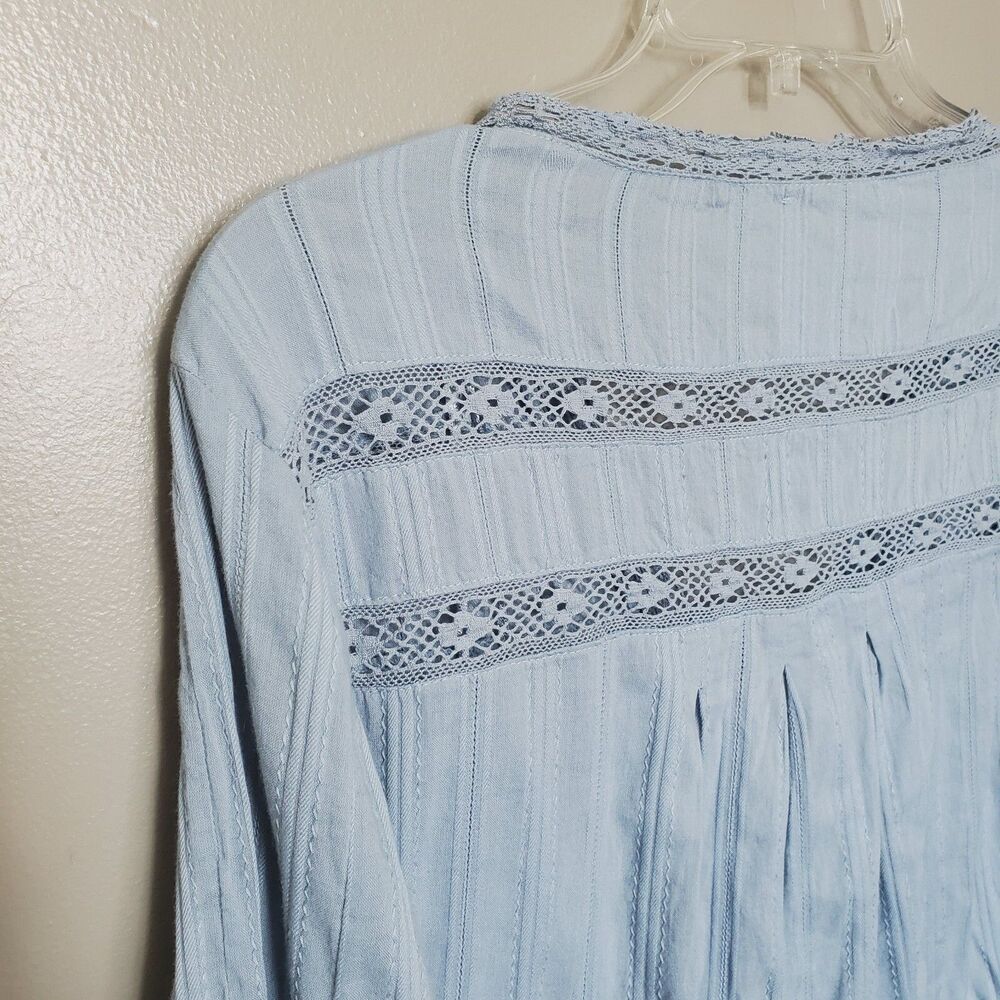 Free People Follow Your Heart Top Womens Size XS Dusty Blue Cropped Peasant - Picture 9 of 12